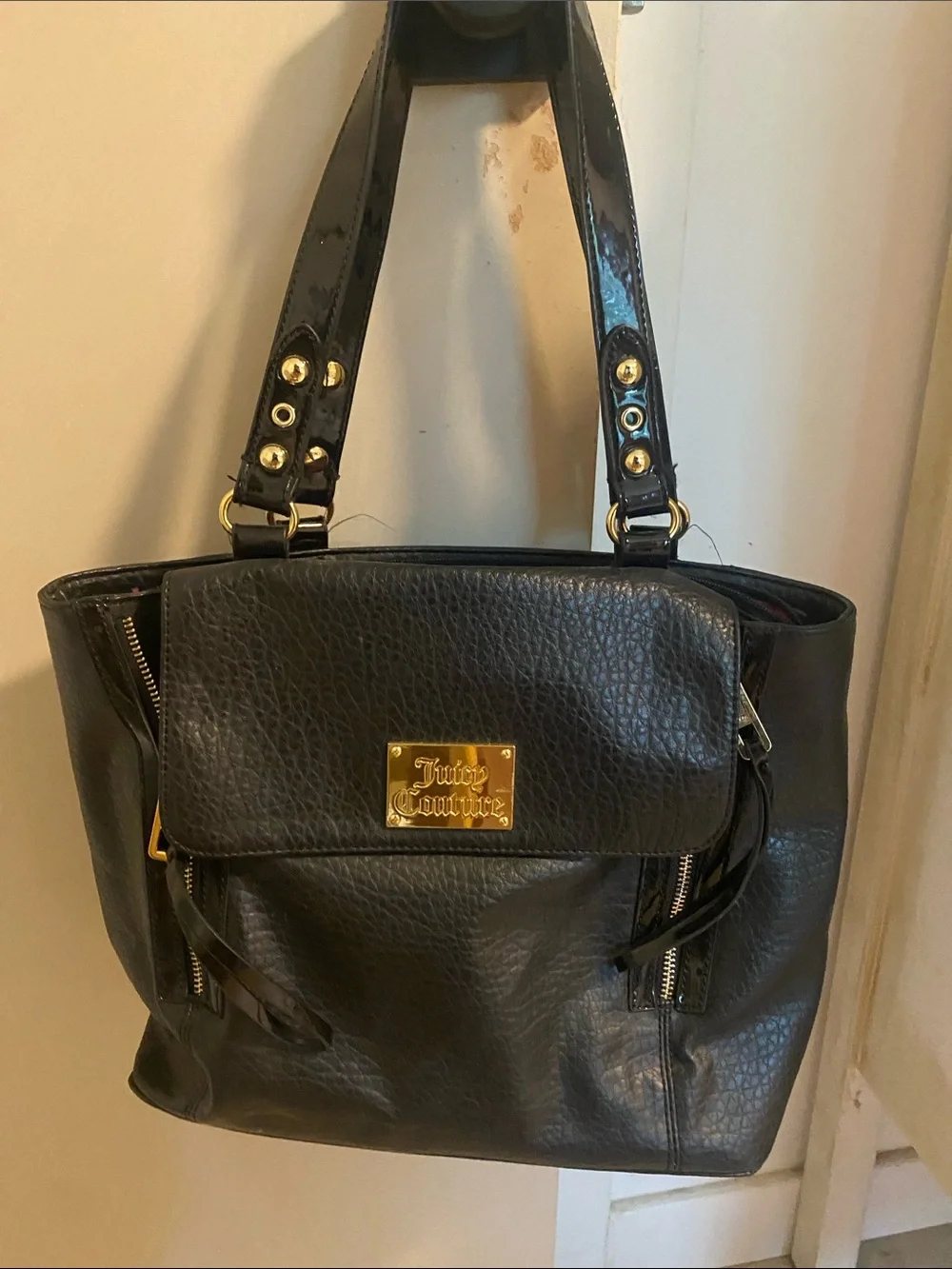 Juicy Couture Black Shoulder Bag with Gold Plaque- pink interior